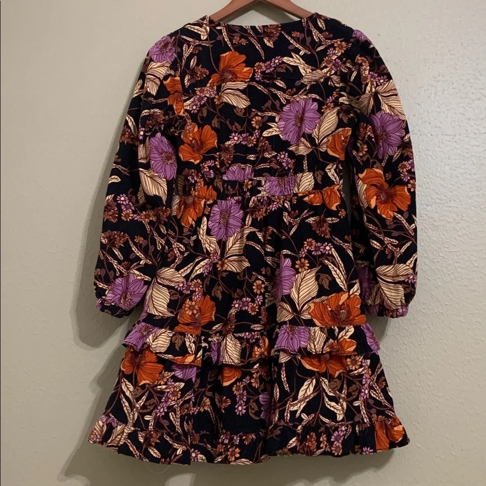 Pilcro Tiered Corduroy Floral Ruffle Mini Dress Long Sleeve SP - Picture 6 of 7